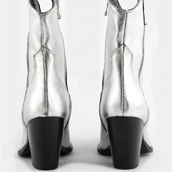 NEW Free People Brayden Western Boots Leather, Steel Metallic Silver - Picture 3 of 11